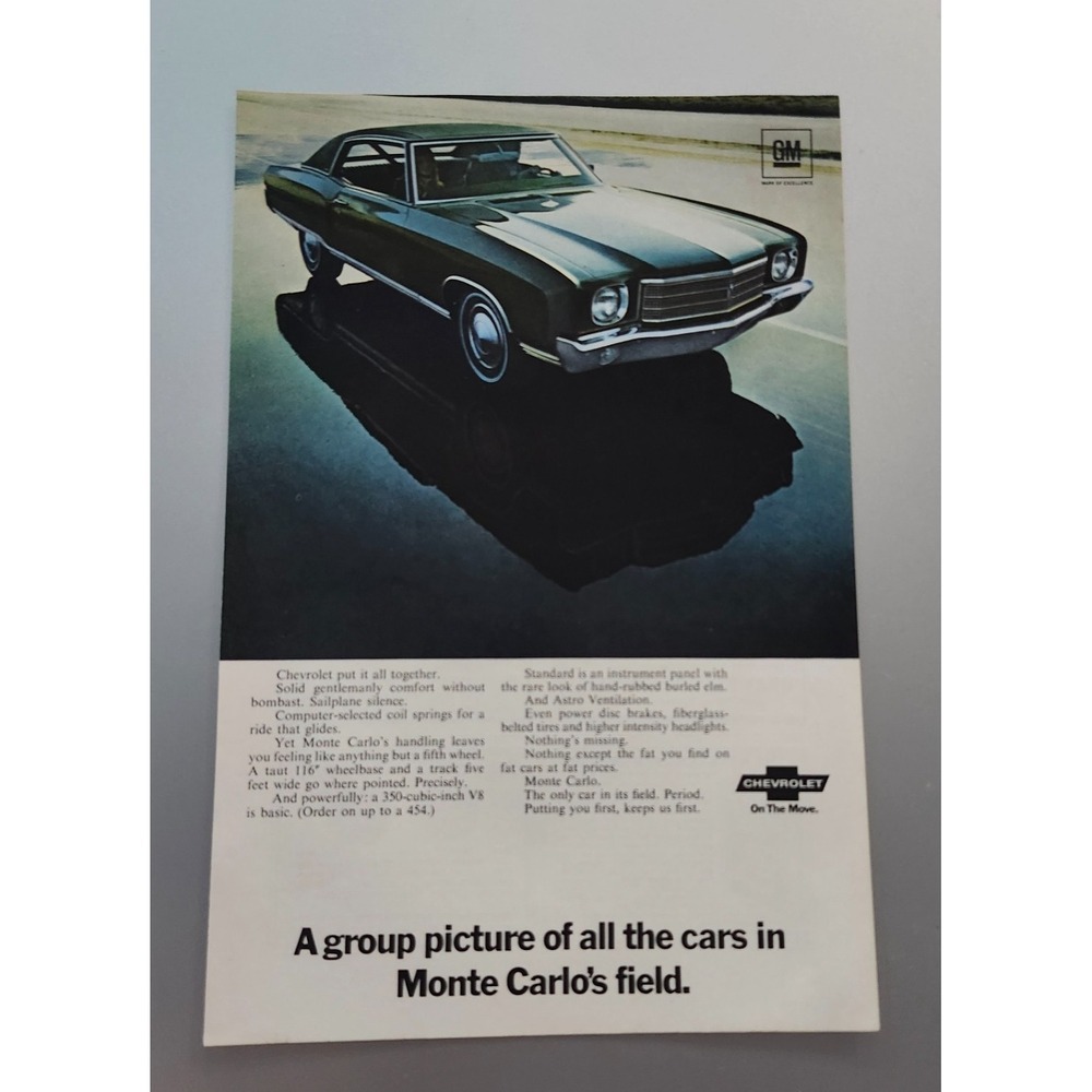 Vintage Chevrolet Automobile‎ 1969 Print Ad Monte Carlo Coupe 10x7